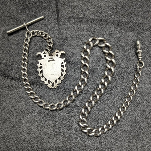 Around 1887 British Antique Sterling Silver Albert Chain 49g Sterling Silver Medal Fob